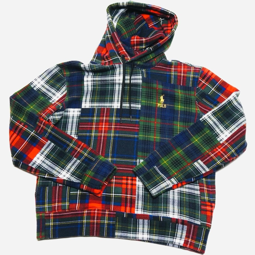 Polo Ralph Lauren Patchwork Plaid Fleece Hoodie Men’s Sz Small Pullover